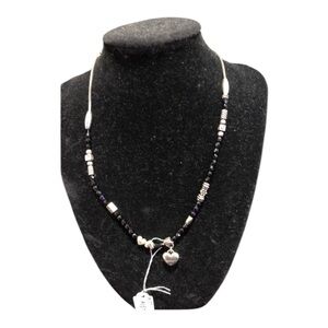 Unique Handmade Black Beaded Heart Necklace with Dream Charm One of a Kind